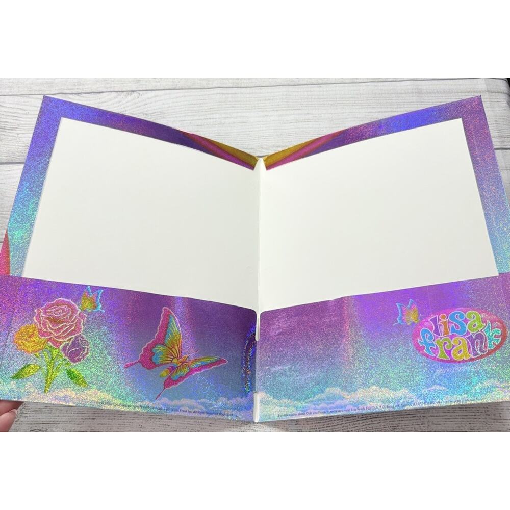 Lisa Frank Vintage 2-Pocket Folder 3-Ring Portfolio USA Rose Butterflies Rainbow - Picture 2 of 4